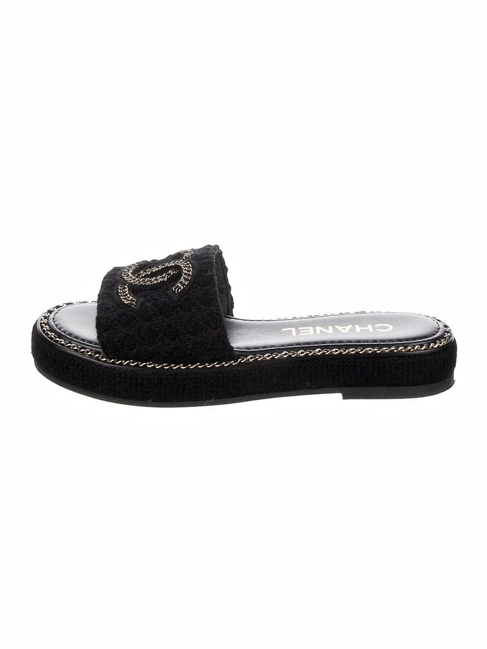 Chanel Tweed Black Sandals 42
